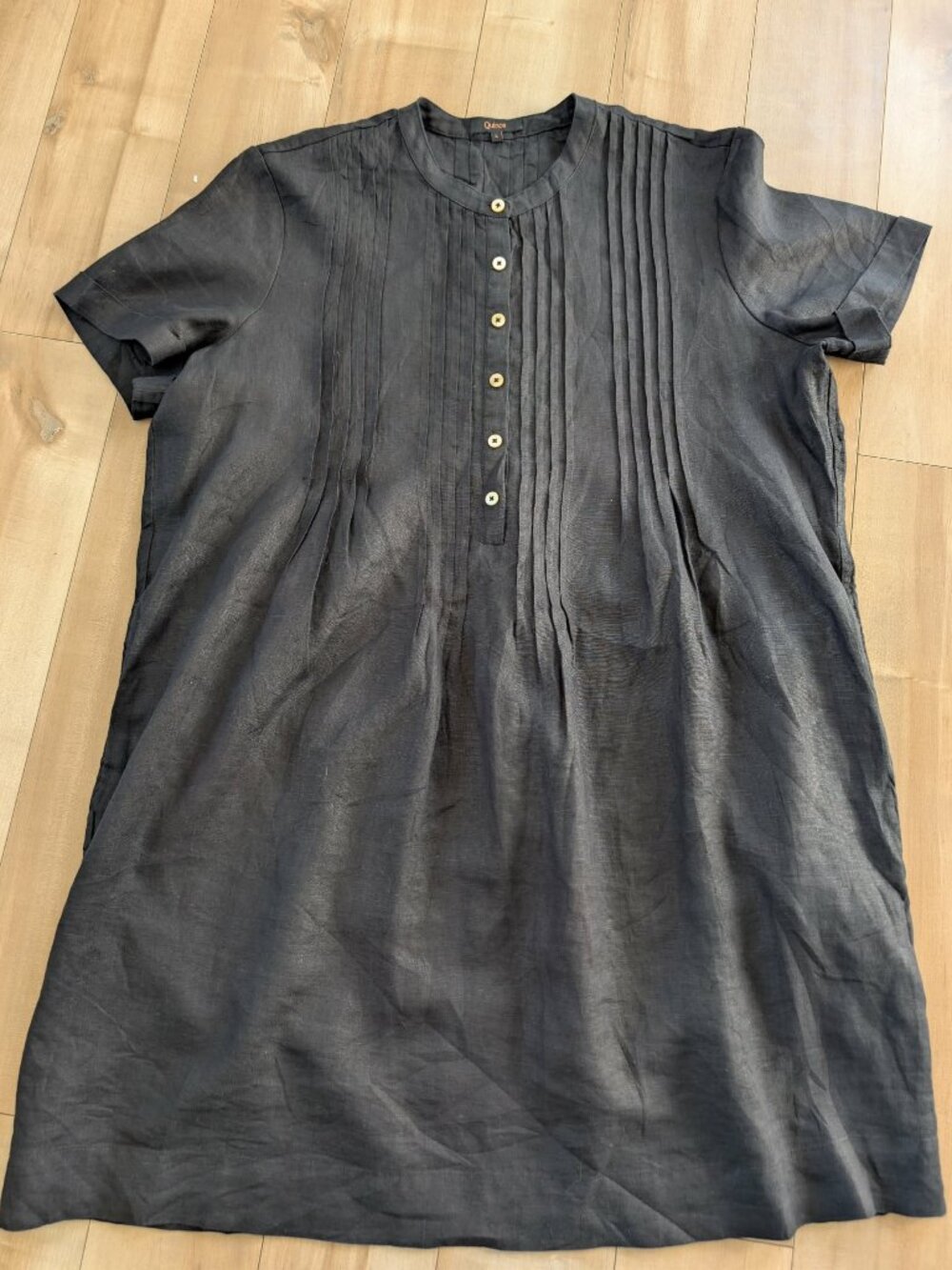 Quince 100% European Linen Black Short Sleeve Swing Dress Large